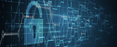 Siber güvenlik ve bilgi ya da ağ koruması. İş ve internet projesi için gelecek siber teknoloji web hizmetleri, Vektör Sanatı.