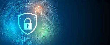 Siber güvenlik ve bilgi ya da ağ koruması. İş ve internet projeleri için gelecekteki siber teknoloji web hizmetleri. Vektör Sanatı /