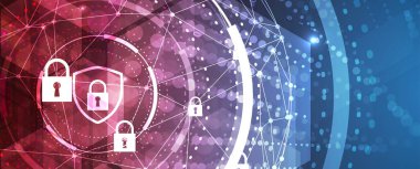 Siber güvenlik ve bilgi ya da ağ koruması. İş ve internet projeleri için gelecekteki siber teknoloji web hizmetleri. Vektör Sanatı.