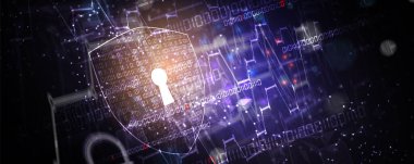 Siber güvenlik ve bilgi ya da ağ koruması. İş ve internet projesi için gelecek siber teknoloji web hizmetleri, Vektör Sanatı.