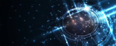 Siber güvenlik ve bilgi ya da ağ koruması. İş ve internet projeleri için gelecekteki siber teknoloji web hizmetleri. Vektör Sanatı.