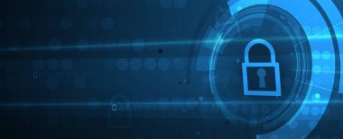 Siber güvenlik ve bilgi ya da ağ koruması. İş ve internet projeleri için gelecekteki siber teknoloji web hizmetleri. Vektör Sanatı.