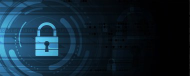 Siber güvenlik ve bilgi ya da ağ koruması. İş ve internet projeleri için gelecekteki siber teknoloji web hizmetleri. Vektör Sanatı.