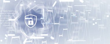 Siber güvenlik ve bilgi ya da ağ koruması. İş ve internet projeleri için gelecekteki siber teknoloji web hizmetleri. Görüntü vektörü