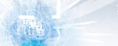 Siber güvenlik ve bilgi ya da ağ koruması. İş ve internet projeleri için gelecekteki siber teknoloji web hizmetleri. Görüntü vektörü