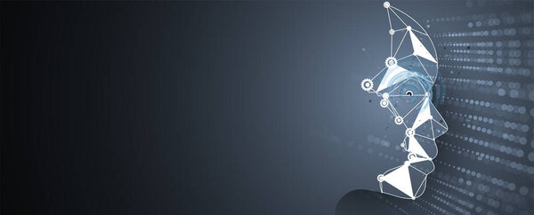 Абстрактный искусственный интеллект. Облачные вычисления. Машинное обучение. Технология веб-фон. Виртуальная концепция футуристического фона. Векторное искусство.