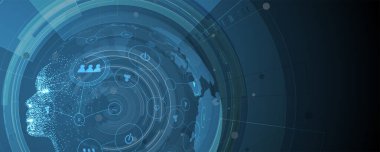 Soyut Yapay Zeka. Bulut hesaplama. Makine öğrenimi. Teknoloji web vektör geçmişi. Sanal konsept geleceksel arkaplan