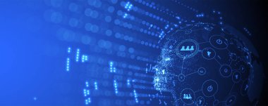 Soyut Yapay Zeka. Bulut hesaplama. Makine öğrenimi. Teknoloji web vektör geçmişi. Sanal konsept geleceksel arkaplan