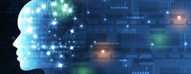 Soyut Yapay Zeka. Bulut hesaplama. Makine öğrenimi. Teknoloji web geçmişi. Sanal konsept geleceksel arka plan. Vektör Sanatı.