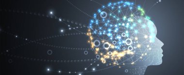 Soyut Yapay Zeka. Bulut hesaplama. Makine öğrenimi. Teknoloji web geçmişi. Sanal konsept geleceksel arka plan. Vektör Sanatı.