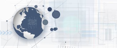 Bilim ve iş sunumu için soyut dünya teknolojisi arka planı. Vektör Sanatı.