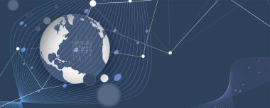 Bilim ve iş sunumu için soyut dünya teknolojisi arka planı. Vektör Sanatı.