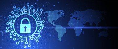 Siber güvenlik ve bilgi ya da ağ koruması. İş ve internet projesi için gelecekteki siber teknoloji web hizmetleri