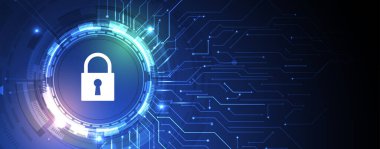 Siber güvenlik ve bilgi ya da ağ koruması. İş ve internet projesi için gelecekteki siber teknoloji web hizmetleri