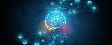 Soyut Yapay Zeka. Bulut hesaplama. Makine öğrenimi. Teknoloji web geçmişi. Sanal konsept geleceksel arkaplan