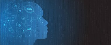 Soyut Yapay Zeka. Bulut hesaplama. Makine öğrenimi. Teknoloji web geçmişi. Sanal konsept geleceksel arkaplan