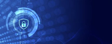 Siber güvenlik ve bilgi ya da ağ koruması. İş ve internet projesi için gelecekteki siber teknoloji web hizmetleri