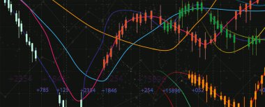 Finansal teknoloji ve iş analizi geçmişi. Sanal büyük veri bilimi illüstrasyonu. Vektör sanatı.