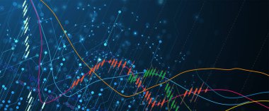 Finansal teknoloji ve iş analizi geçmişi. Sanal büyük veri bilimi illüstrasyonu. Vektör sanatı.