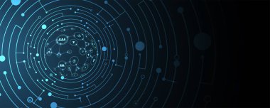 Mavi sanal dünyada yapay zeka ve teknolojinin birleşmesi. Vektör el yapımı sanat