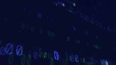 Koyu mavi ekranda parlayan veri akışı. Teknoloji ve iş dünyası soyut hareket geçmişi