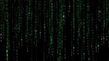 Matrix neon yeşil kod ekranda akıyor.