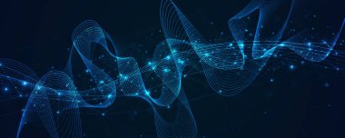 İş soyut küresel iletişim web pankartı, noktalar tasarımı ile bağlantılı çizgiler