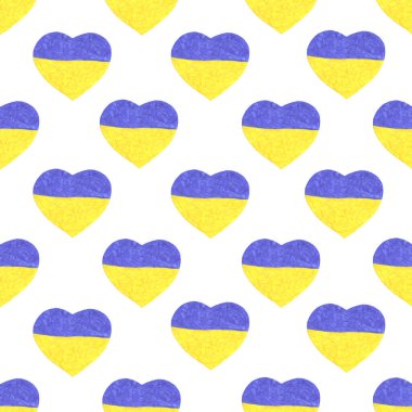 Ukrainian flag in the shape of a heart. Save Ukraine concept. Children felt pen drawing. Paper texture