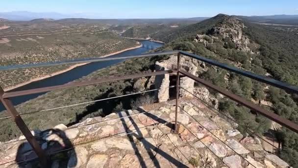 Nádherný Výhled Řeku Tagus Krajinu Poničeného Hradu Národního Parku Monfrague — Stock video