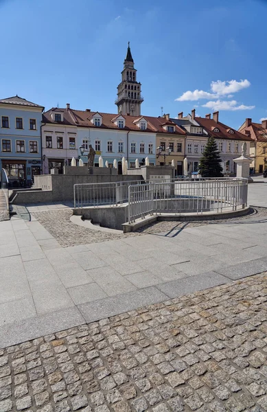 Bielsko Biala Lengyelország 2022 Április Régi Európai Város Toronnyal Szent — Stock Fotó