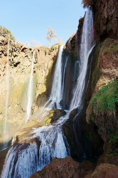 Cachoeiras Cênicas Ouzoud Província Azilal Marrocos Céu Azul Claro 2023 Imagem De Stock