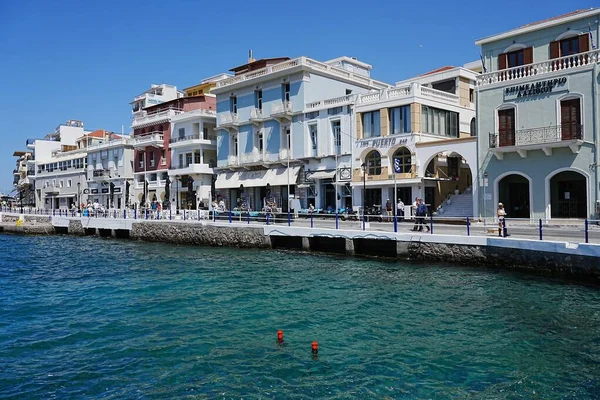 Promenada Nad Jeziorem Voulismeni Europejskim Mieście Agios Nikolaos Lasithi Krecie — Zdjęcie stockowe