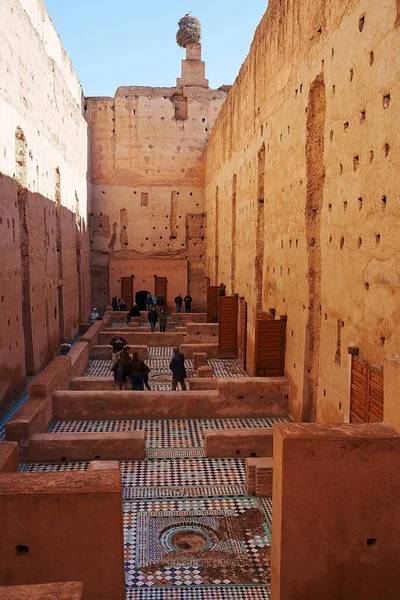 Ruínas Badi Palácio Com Cegonhas Ninho Cidade Africana Marrakech Marrocos — Fotografia de Stock