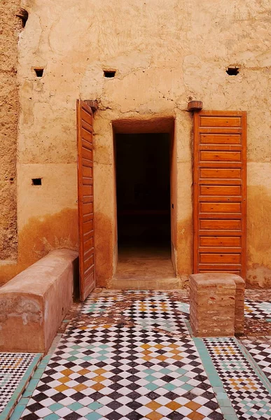 Mosaics Open Door Badi Palace African City Marrakech Morocco 2023 — Stock Photo, Image