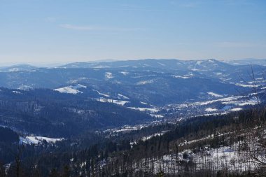 Polonya 'da Avrupa Bialy Krzyz yakınlarındaki Silesian Beskid Dağları Panoraması