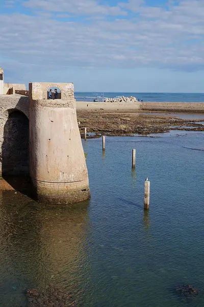 stock image Bastion of African EL JADIDA city in MOROCCO, clear blue sky in 2023 warm sunny winter day on January - vertical