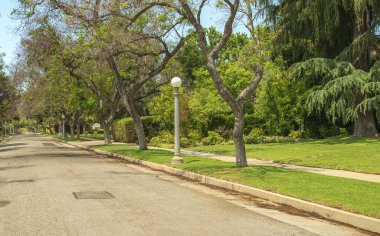 San Marino caddesi California 'da ağaçlar ve elektrik direkleri. 