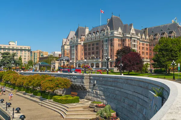 stock image Victoria BC Canada- July 22- 2024: downtown buildings tourism and transportation scene Victoria Canada.