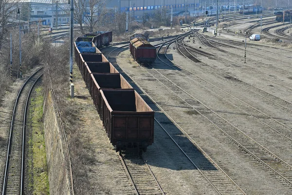 Empty Freight Railway Wagons Freight Train Station Brno Czech Republic — Stock Photo, Image