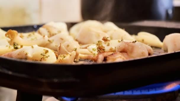 Cooking Calamari Herbs Grill — Stock Video