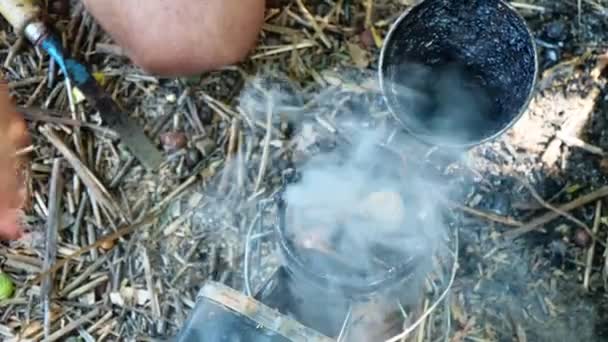 養蜂家は蜂の喫煙者でティンダー菌を燃焼 — ストック動画