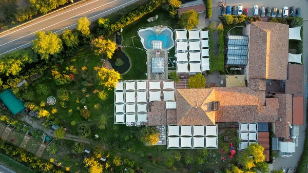 Drone Photo Fête Mariage Plein Air Dans Villa Italienne Coucher — Photo