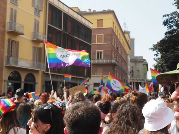 stock image Cremona Pride, a rainbow city. The streets crowded with people celebrating on the day dedicated to claiming the rights of the LGBTQIA community.