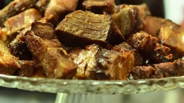 Rustic Golden Roasted Pork Belly Oven Tray — Stock Video