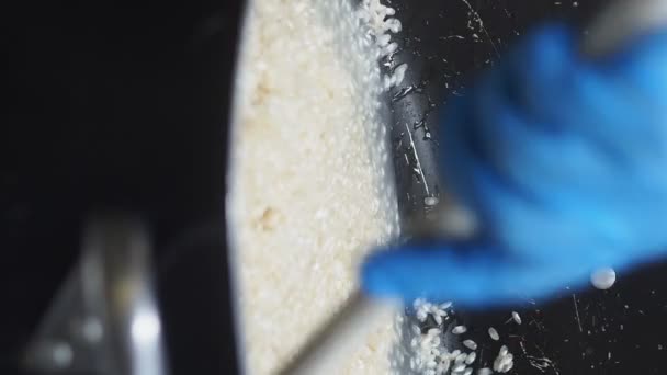 Köchin Bereitet Reis Nach Italienischer Art Parma — Stockvideo