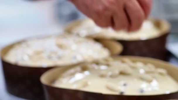 Chef Pastelaria Cobertura Panetona Pão Doce Italiano — Vídeo de Stock