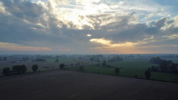 stock image Stagno Lombardo, Italy - November 2022 drone view of rural area near river Po at dusk