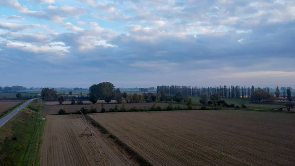 stock image Stagno Lombardo, Italy - November 2022 drone view of rural area near river Po at dusk