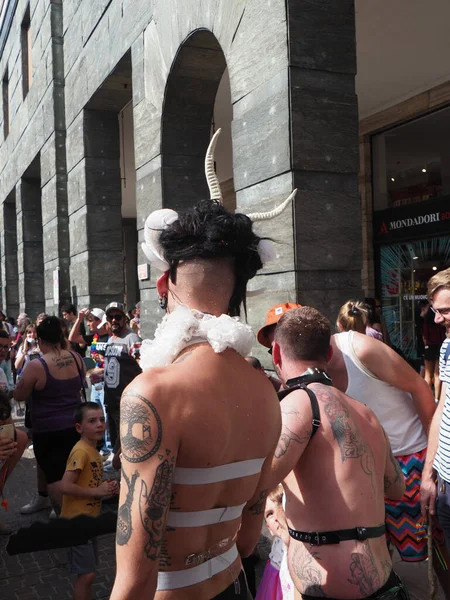 stock image Cremona Pride, a rainbow city. The streets crowded with people celebrating on the day dedicated to claiming the rights of the LGBTQIA community.