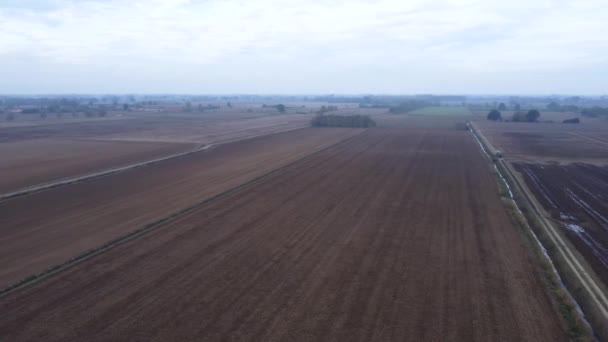 Platteland Landschap Van Geploegde Bodem Landbouwgrond Herfst Drone Antenne Uitzicht — Stockvideo